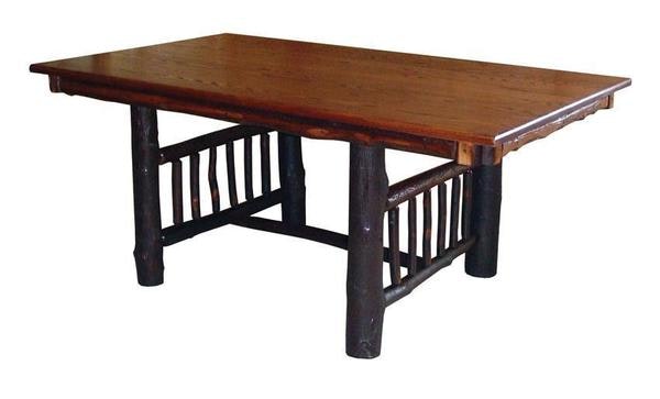 Amish 60 Handcrafted Rustic Hickory Wood Slat Trestle Dining Table